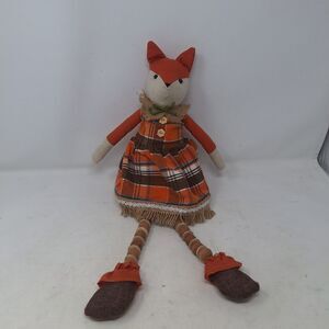Fox Shelf Sitter Plush Orange Plaid Dress Beaded Legs Seasonal Fall Decor Autumn